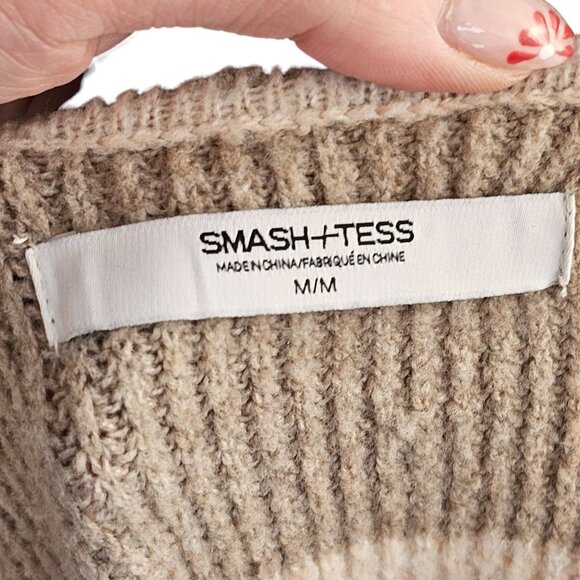 Smash + Tess Beige Cream Black Grey Long Sleeve Sweater Dress Sz M - Picture 6 of 9